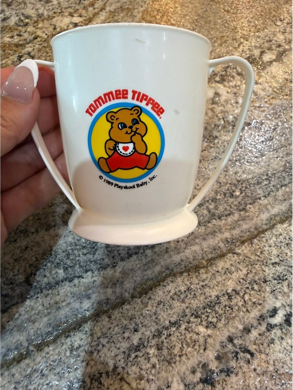 Vintage Tommee Tippee Baby Training Cup with Handles and Measurement Markings